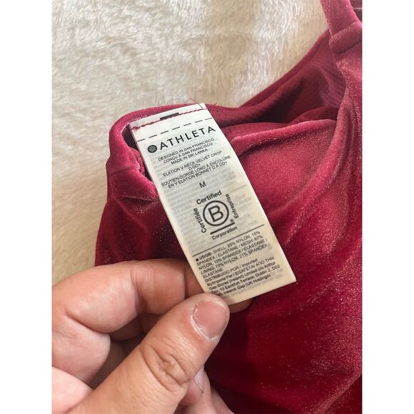 Athleta Elation V-Neck Velvet Crop Top Pink M Adjustable Straps Light Support - Picture 3 of 3